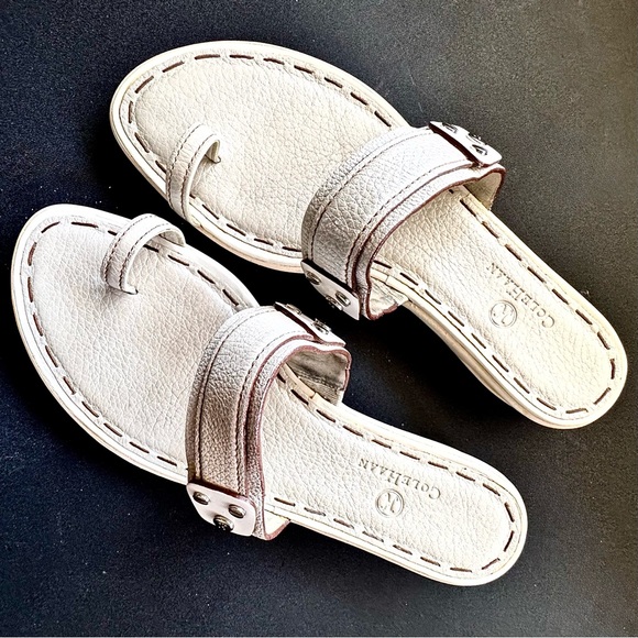Women’s Semi Metallic Cream Ivory Leather Sandals Size 8 US Summer Resort Boho - Picture 1 of 13